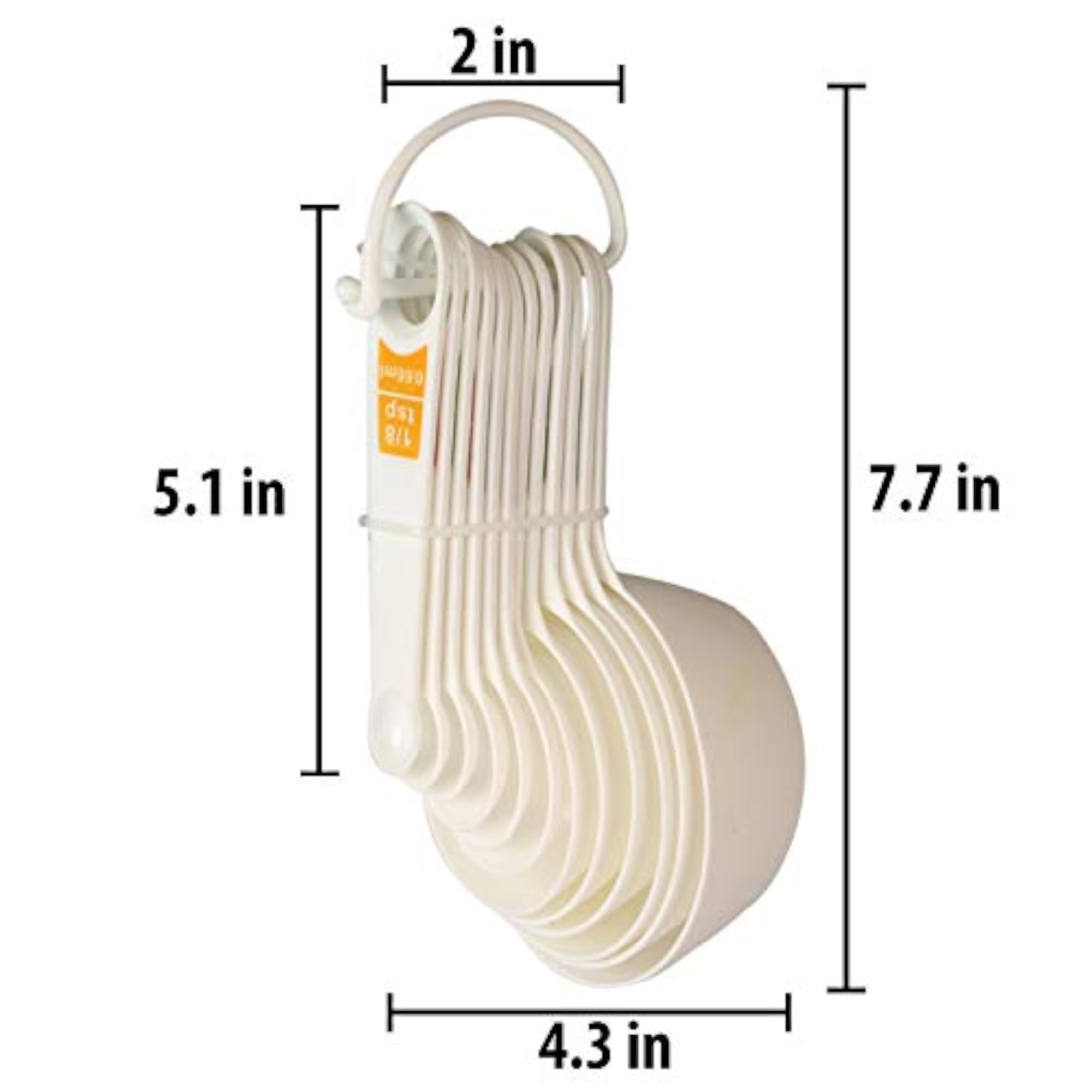 Plastic Measuring Cups and Spoon Set with Ring Holder, 12 Piece Set, White